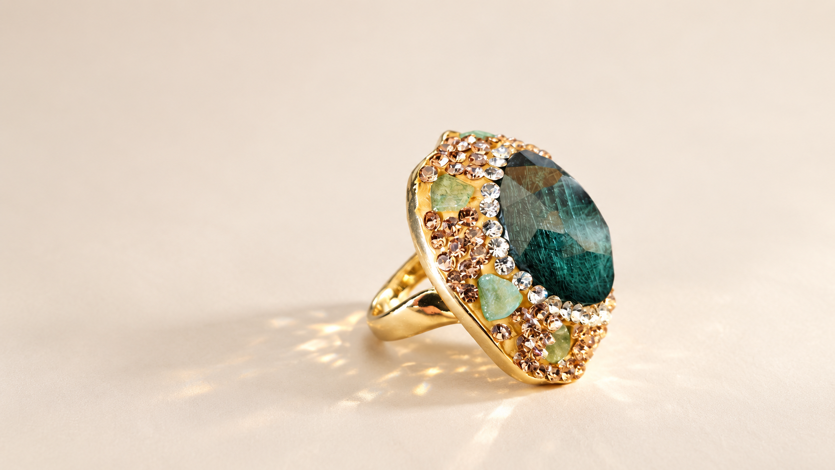 Ensemble Lagune — Bracelet Manchette & Bague Dorés — Bague — vue de profil