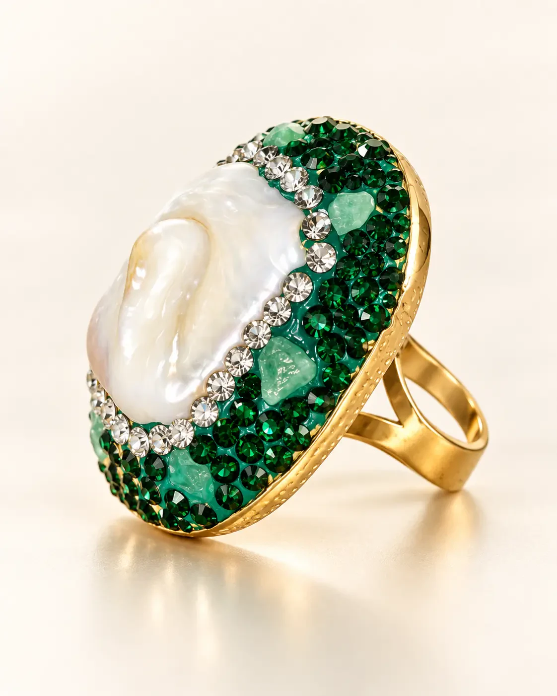 Parure Nacre & Pierre Bleue Impériale — Bague de profil