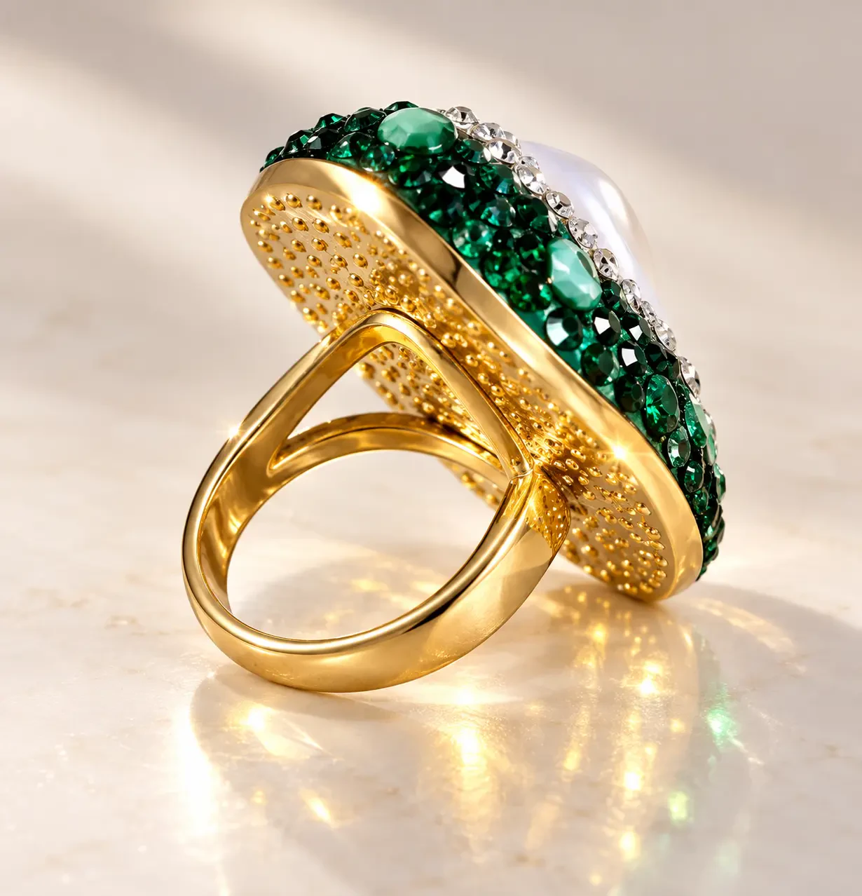 Parure Nacre & Pierre Bleue Impériale — Bague — vue de l'anneau