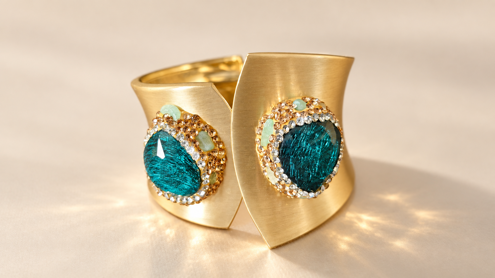 Ensemble Lagune — Bracelet Manchette & Bague Dorés — Bracelet manchette — vue de face
