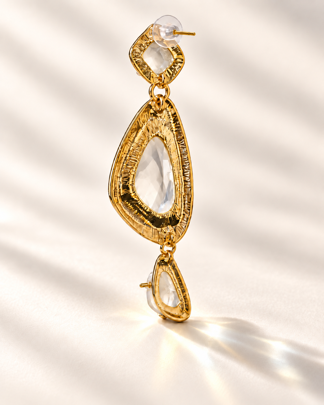 Boucles d'oreilles Éclat Cristal — Blanc cristal — détail et profil