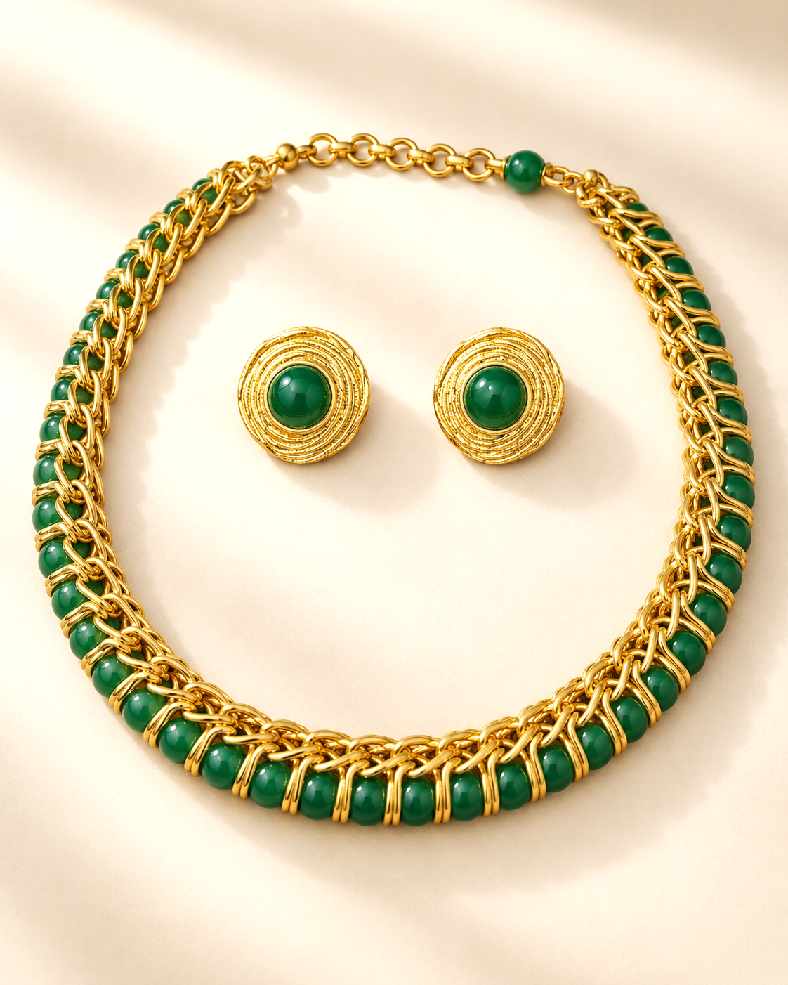 Parure Vert Impérial — Parure complète — collier et boucles d'oreilles assorties
