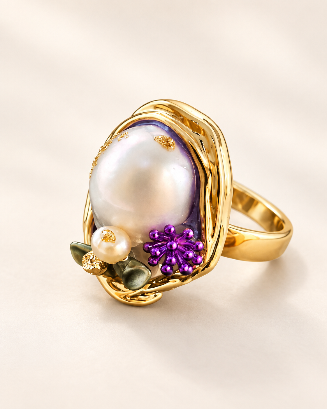 Bague Nacre Florale Violette — Bague — seconde vue