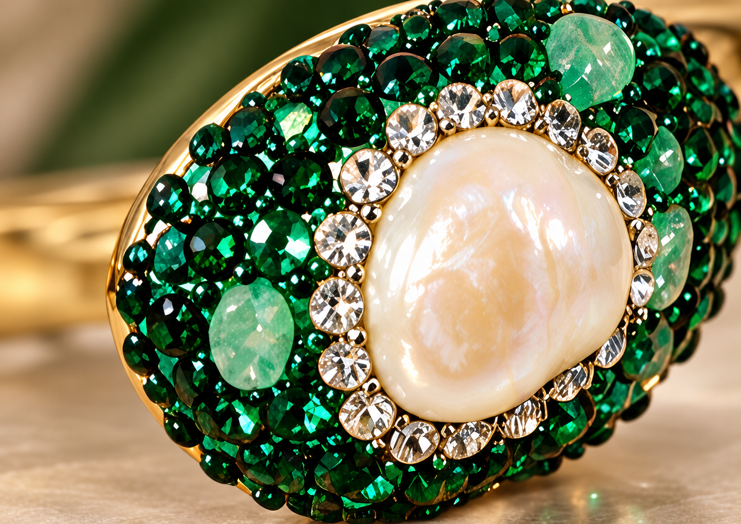Parure Nacre & Pierre Bleue Impériale — Détail bracelet — pierre nacrée