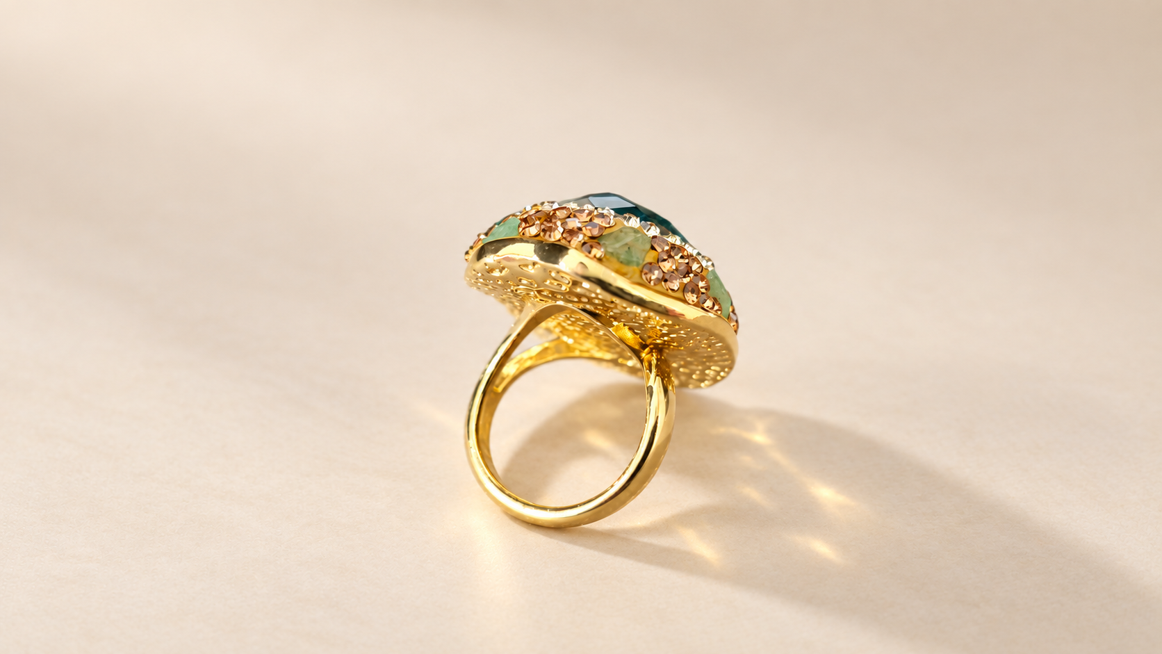 Ensemble Lagune — Bracelet Manchette & Bague Dorés — Bague — vue arrière, anneau réglable