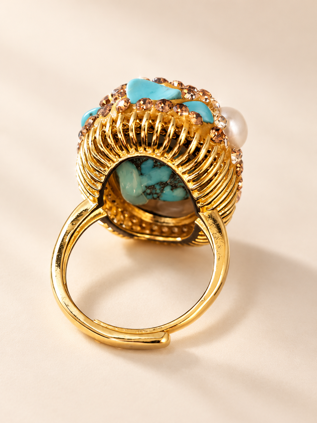Bague Turquoise Perle & Éclat — Bague — vue du dos et détail de la monture ajustable