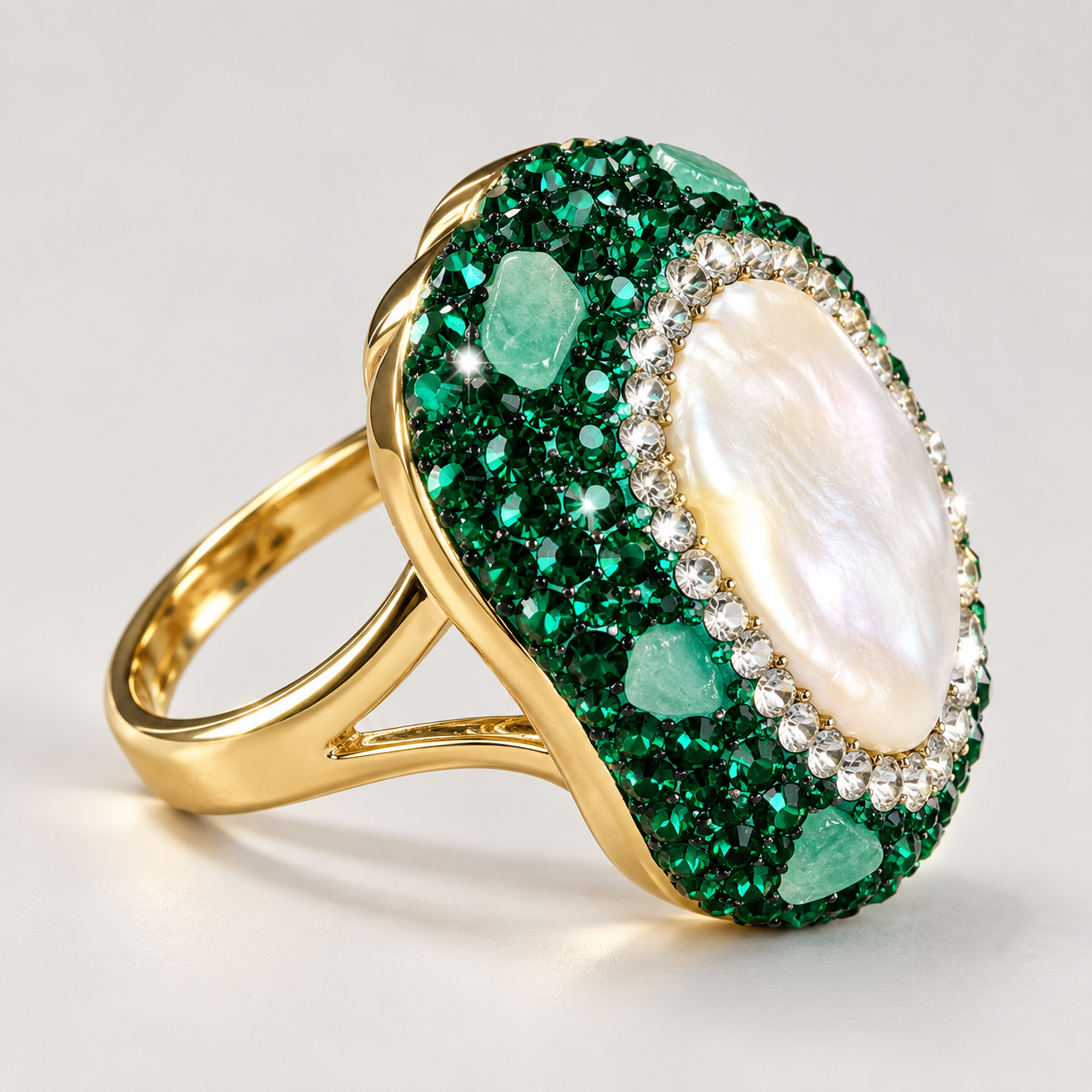 Parure Nacre & Améthyste Impériale — Bague de profil