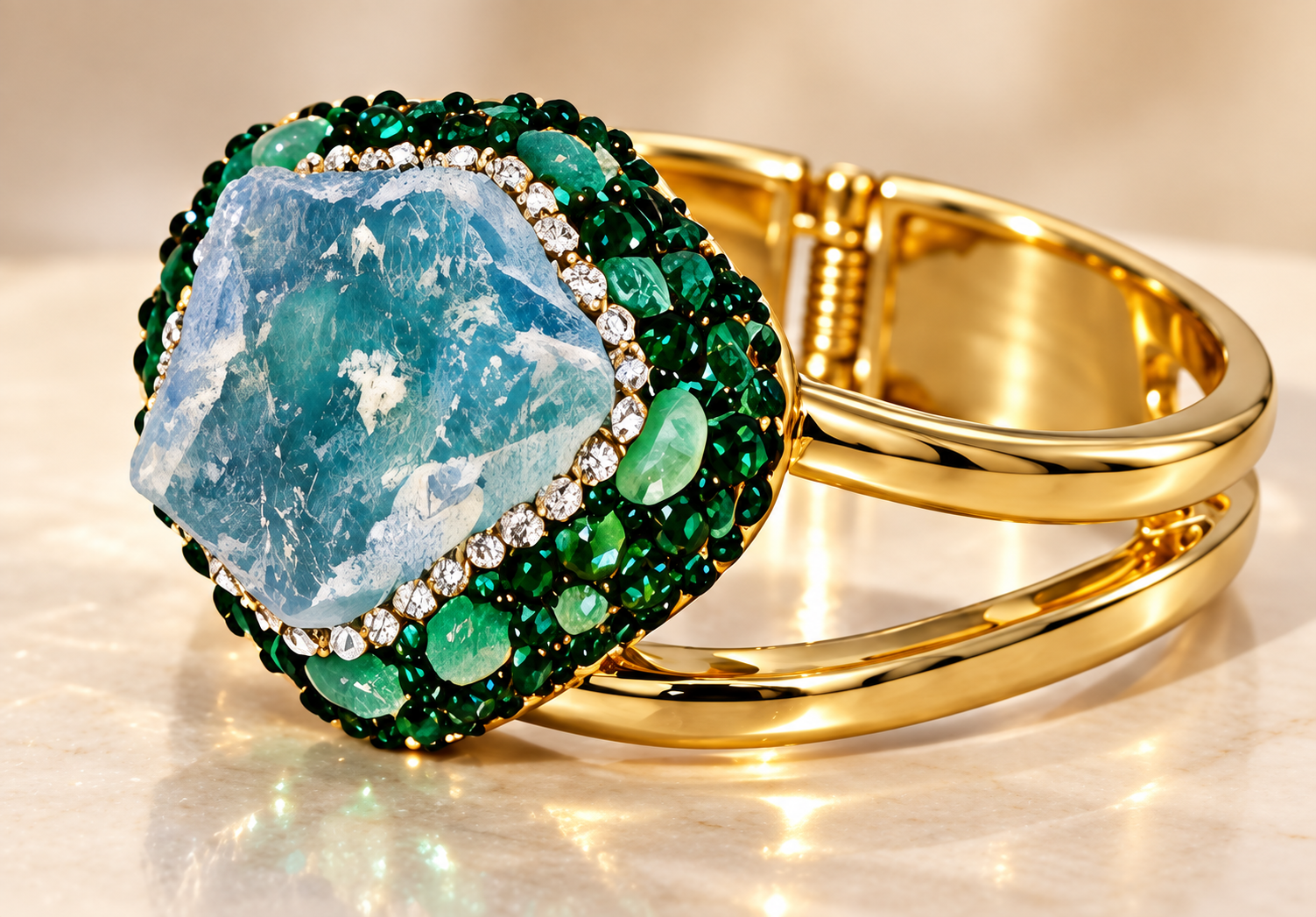 Parure Nacre & Pierre Bleue Impériale — Bracelet en trois-quarts