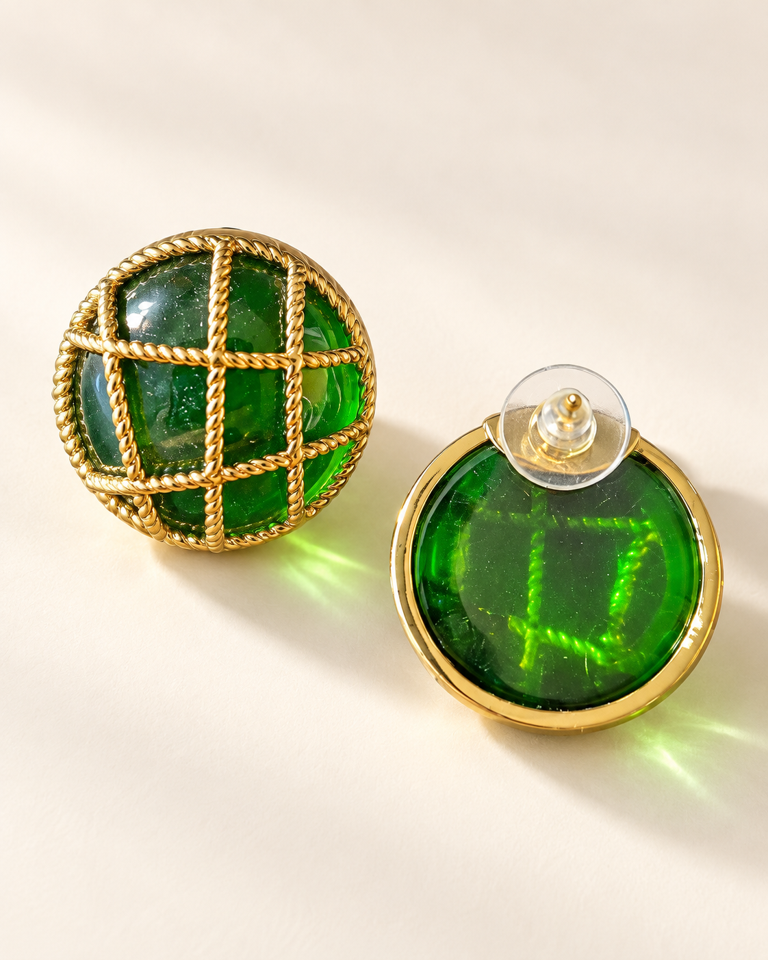 Boucles d'oreilles Trame — Vert émeraude — face et dos