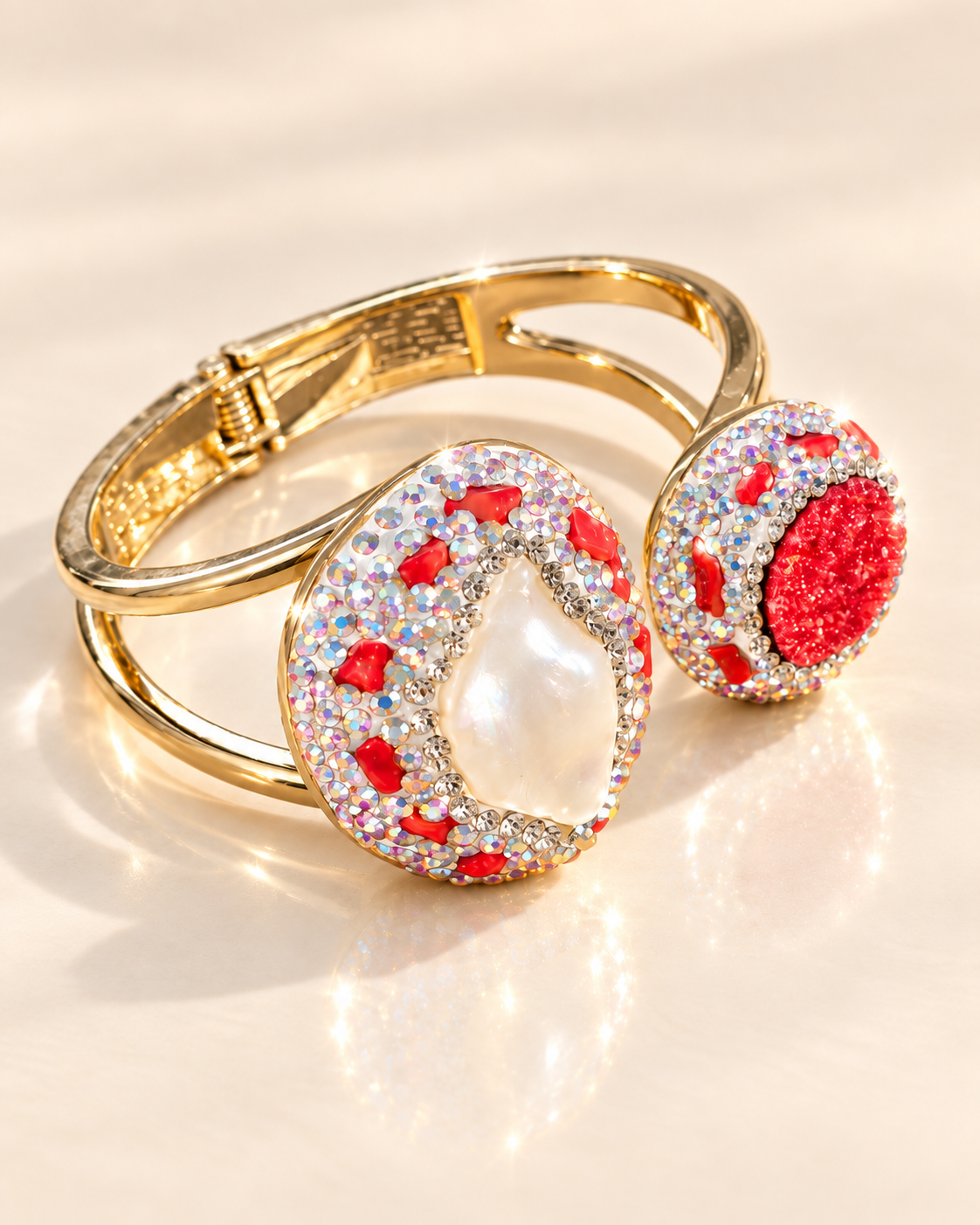 Parure Nacre & Éclat Rouge Impériale — Bracelet manchette — vue d'ensemble
