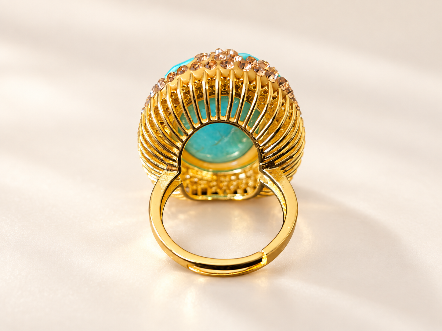 Parure Éclat Turquoise — Bracelet & Bague Dorés — vue arrière / dos