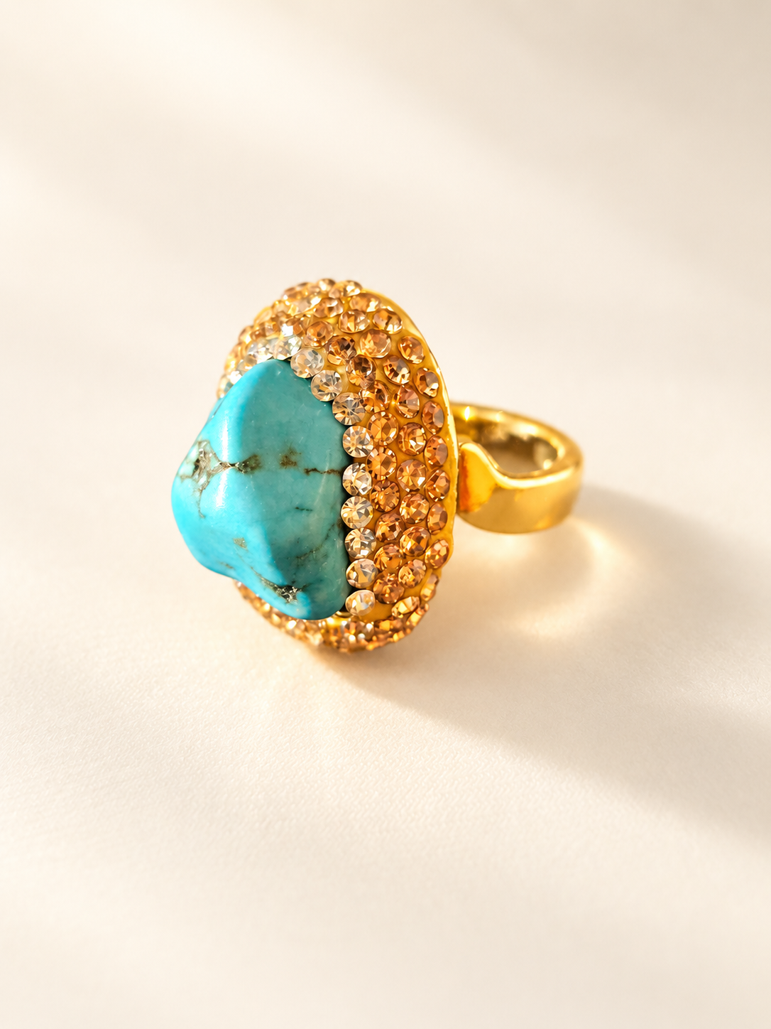 Bague Turquoise Ligne & Éclat — Bague ajustable — vue de profil