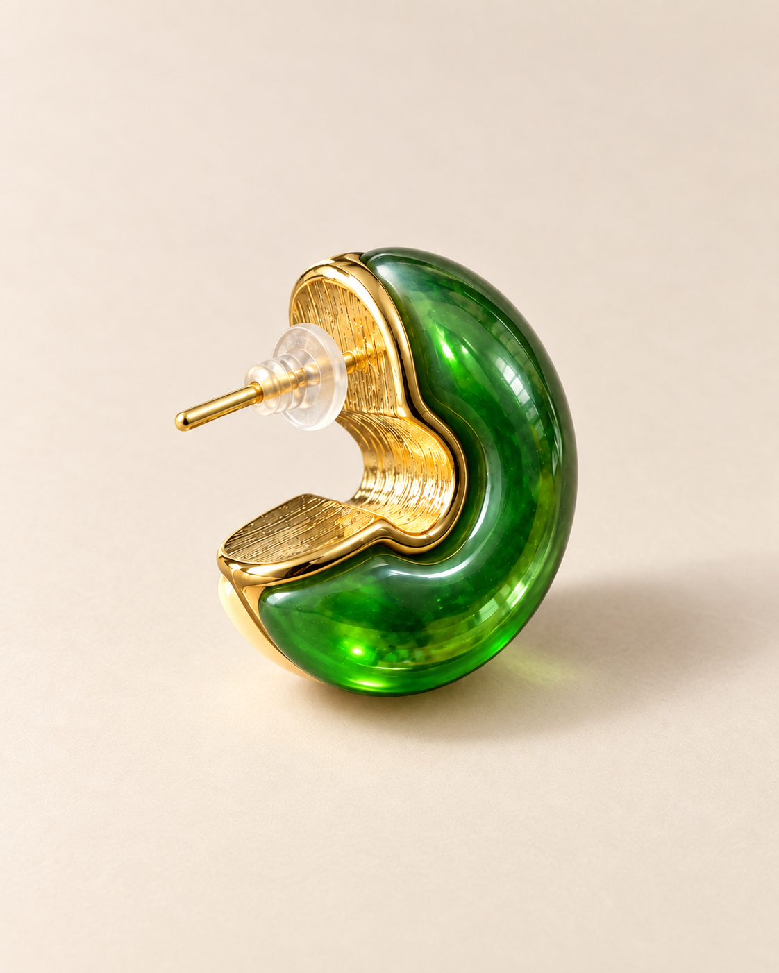 Boucles d'oreilles Éclat — Vert émeraude — profil et attache
