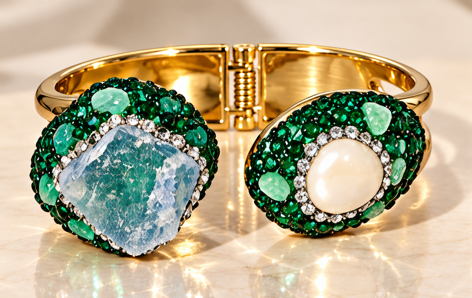 Parure Nacre & Pierre Bleue Impériale — Bracelet de face