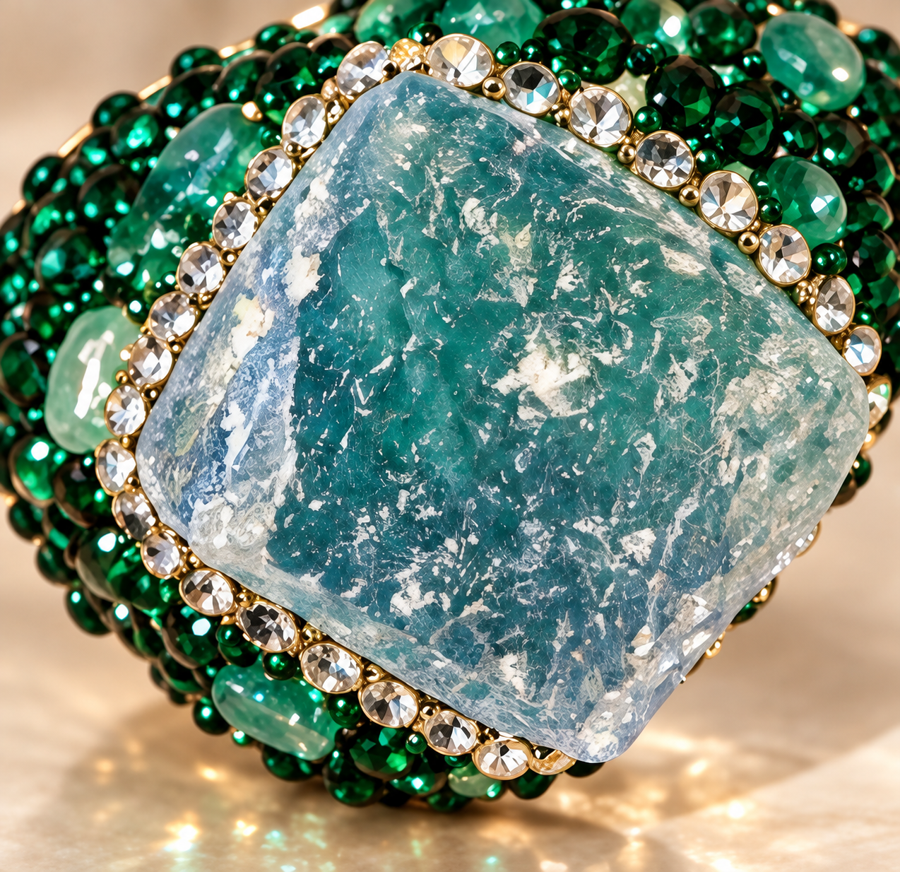 Parure Nacre & Pierre Bleue Impériale — Détail bracelet — élément central