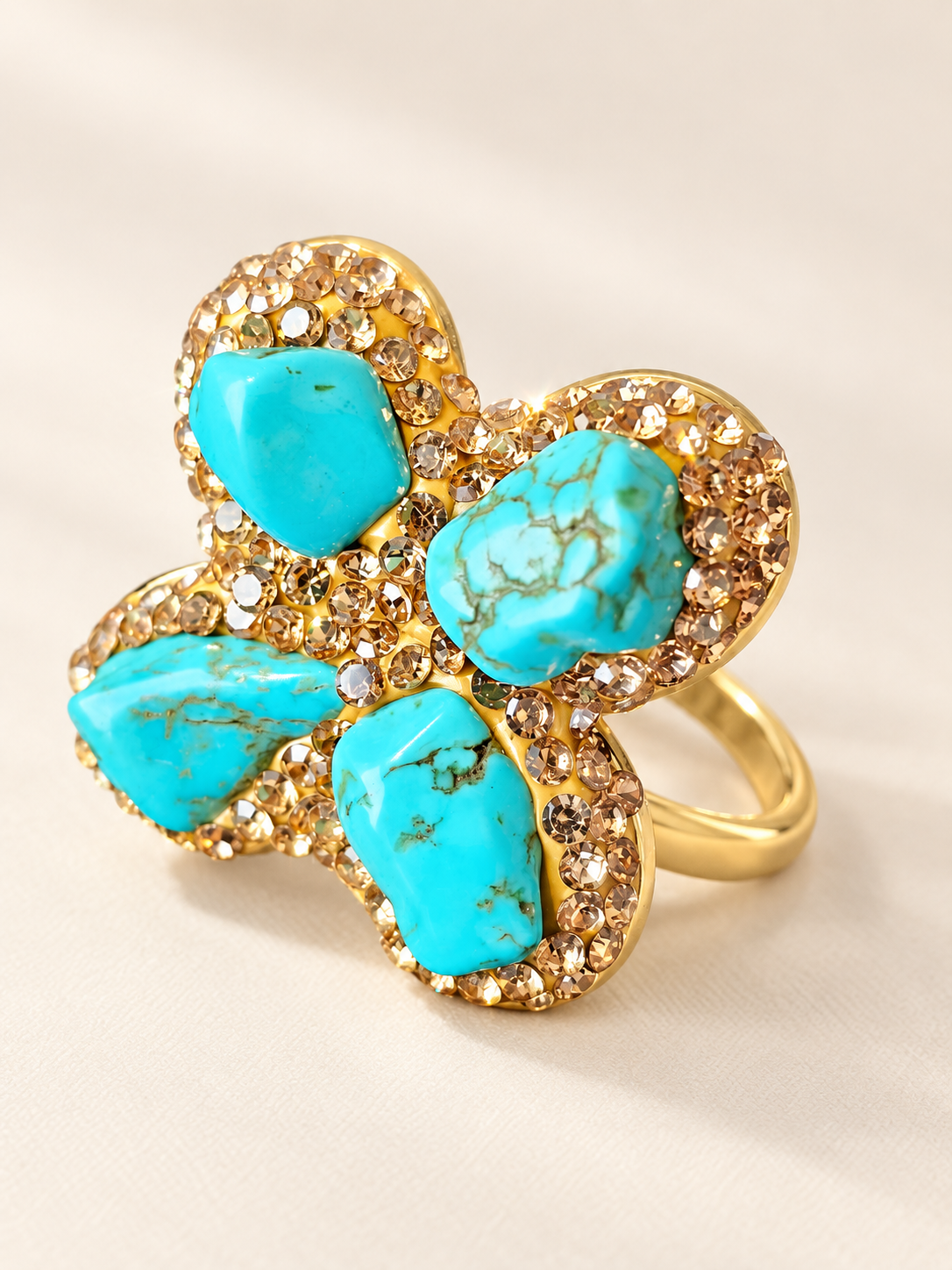 Bague Fleur Bleue & Éclats Dorés — Bague — vue principale