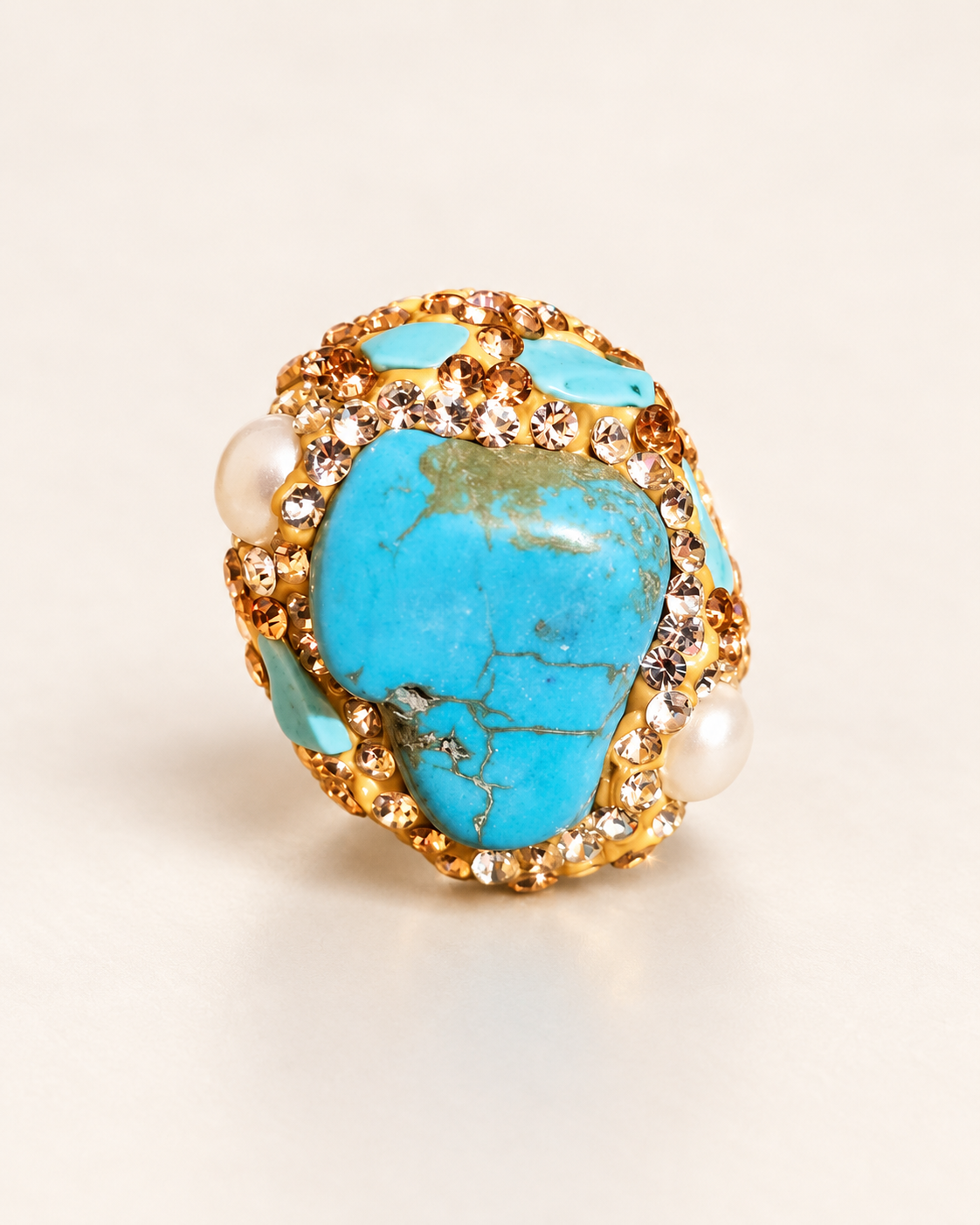 Bague Turquoise Nacrée & Éclat Champagne — Bague — vue de face