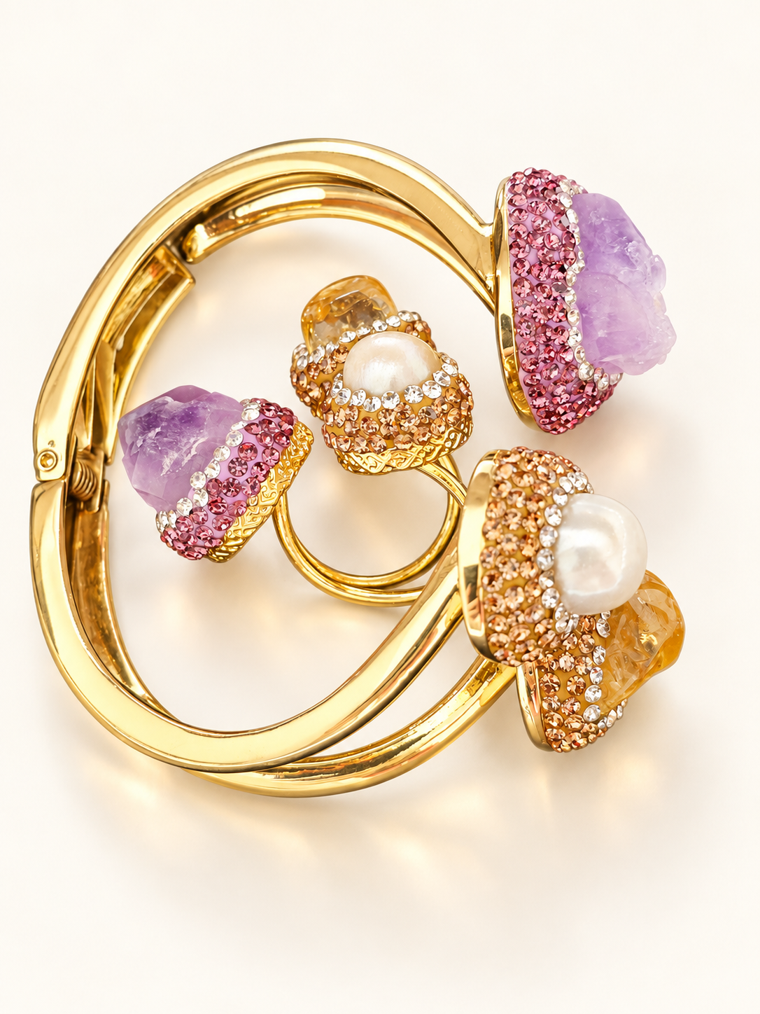 Parure Pierre Lilas, Nacre & Éclat Miel