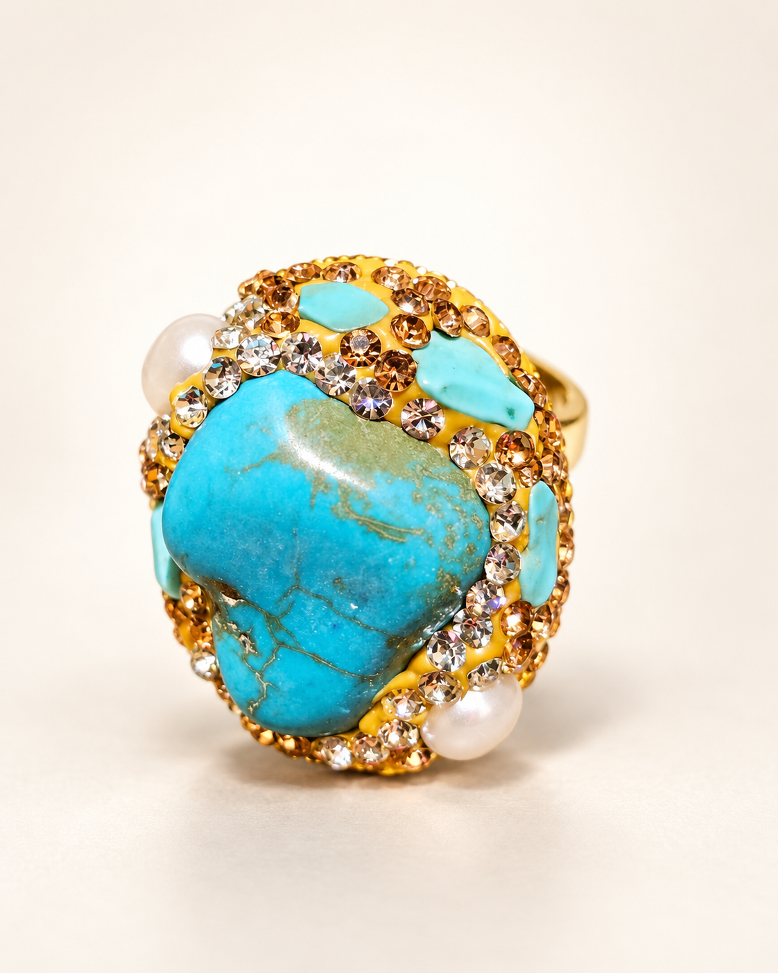 Bague Turquoise Nacrée & Éclat Champagne — Bague — vue principale
