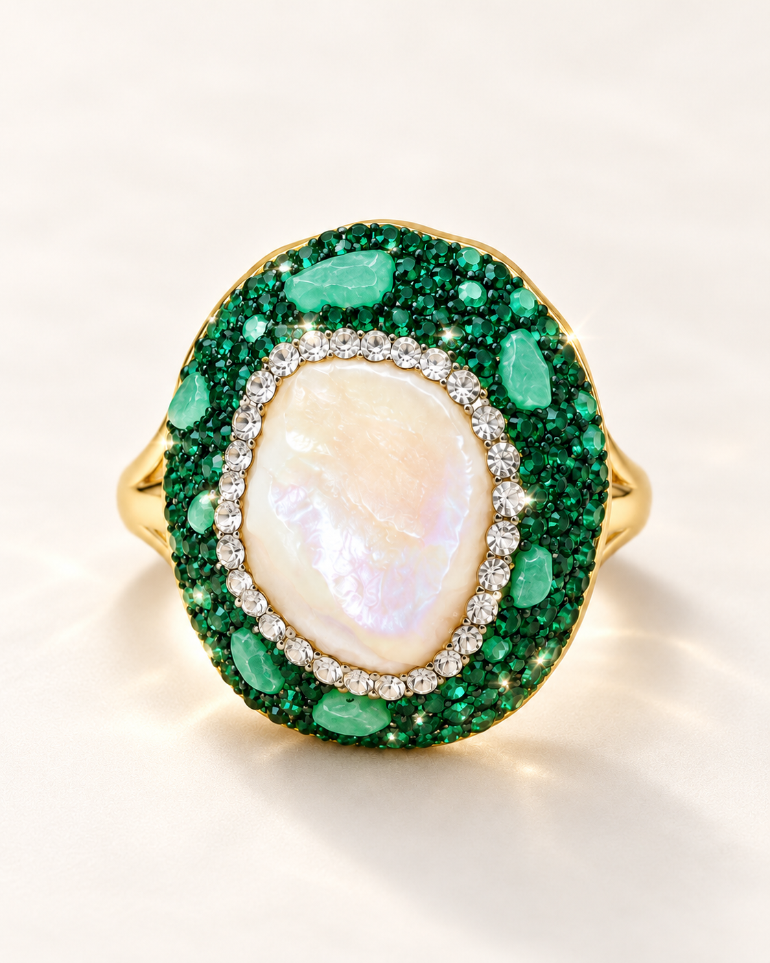 Parure Nacre & Améthyste Impériale — Bague de face