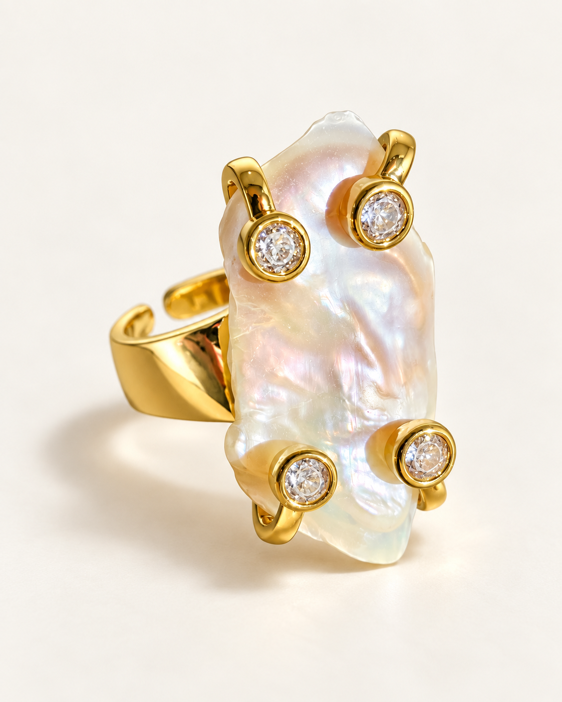 Bague Nacre Baroque & Cristaux Lumineux — Bague — vue principale