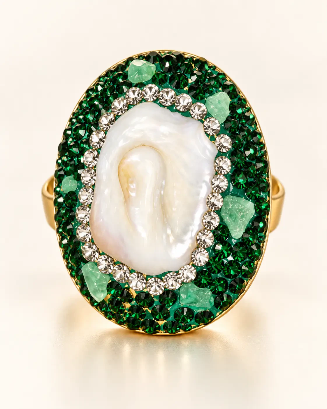 Parure Nacre & Pierre Bleue Impériale — Bague de face