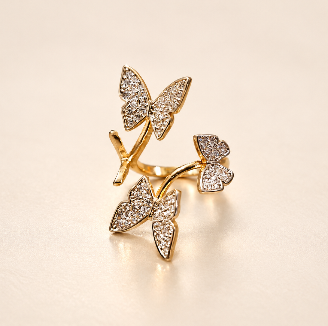 Bague Envol aux Papillons Dorés