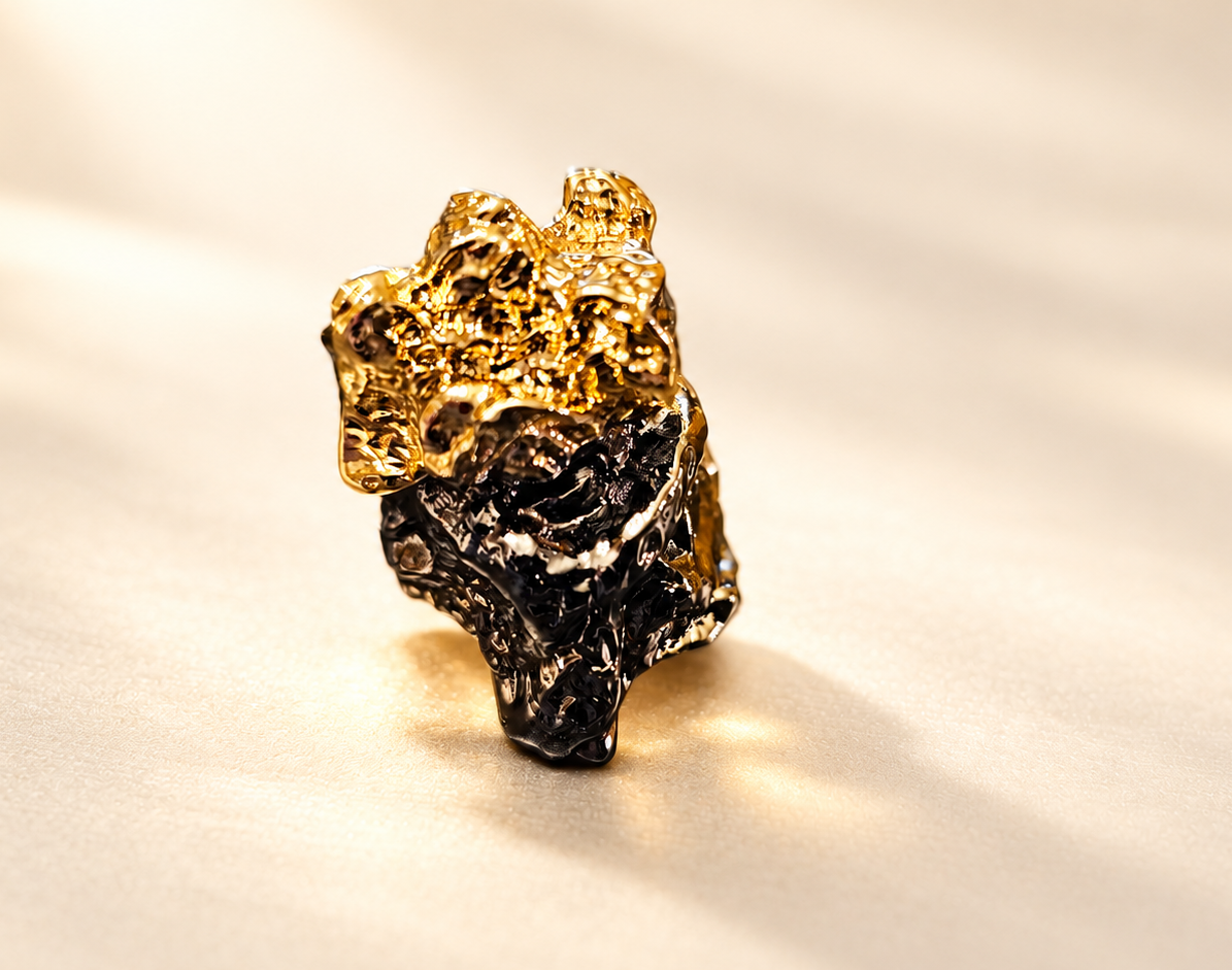 Bague Tellure Relief Noir & Doré