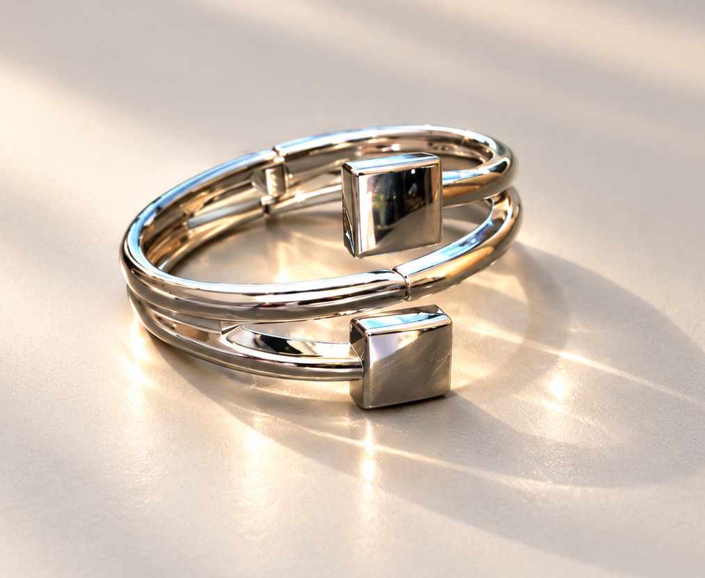 Bracelet Équilibre Double Carré Argenté